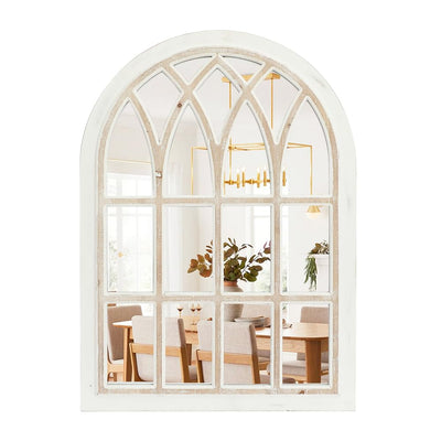 Runglecho Farmhouse Window Pane Mirror, Large Decorative White Wall Mirror for Living Room Kitchen Entryway, 24 L x 34 (White Frame with Brown)
