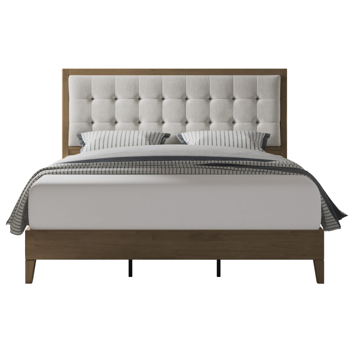 Jocisland Wood King Size Bed Frame,Tall Upholstered Tufted Headboard, Solid Wood Platform, No Box Spring Needed, Ash Gray Jocisland