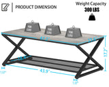LVB Gray Coffee Table, Farmhouse Wood Metal Center Table with Storage for Living Room, Industrial Wooden 2 Tier Rectangle Cocktail Tea Table with Mesh Shelf for Office Bedroom, 47 inch, Light Grey Oak LVB