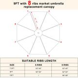 MASTERCANOPY Patio Umbrella 9 ft Replacement Canopy for 8 Ribs-Khaki MASTERCANOPY
