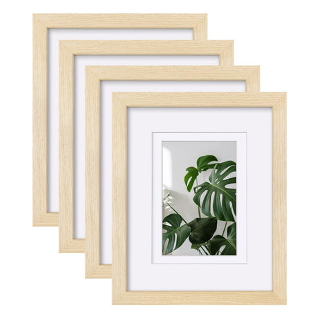 Egofine 8x10 Picture Frames Made of Solid Wood with Plexiglass, Display Pictures 4x6/5x7 with Mat or 8x10 Without Mat Set of 4 for Tabletop and Wall Mounting, Oak Wood Egofine