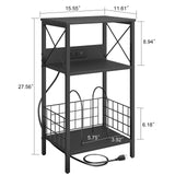 3 Tiers End Table with Charging Station,LED Side Table Turntable Stand for Vinyl Storage, Records Shelf for Albums, Vinyl Holder Shelf Records Player Stand for Living Room, Bedroom Black WoodArtSupply