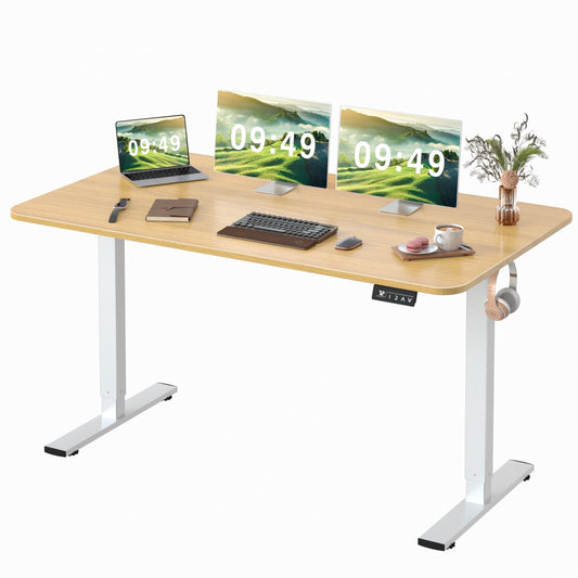 Furmax Electric Height Adjustable Standing Desk 55 x 24 Inches Large Sit Stand Up Desk Home Office Computer Desk Memory Preset with T-Shaped Metal Bracket, Nature - WoodArtSupply