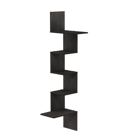 Furinno Rossi Wall Mounted Shelves, 5-Tier Rectangle, Espresso/Black Furinno