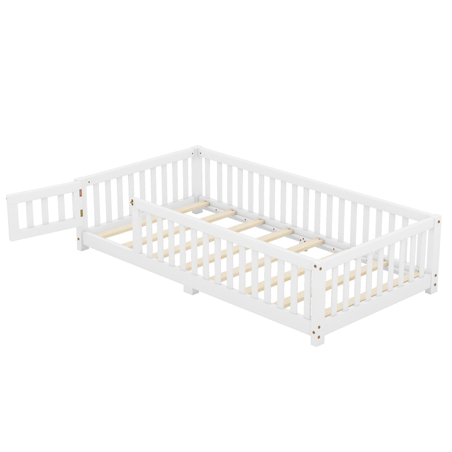 Bellemave Twin Size Montessori Floor Bed with Safety Rails and Playhouse Design in White - WoodArtSupply