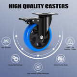 Humagineer 5 Inch Casters Wheel Set of 4, 2200 Lbs Heavy Duty Casters, Safety Locking Industrial Casters with Brake, No Noise Plate Wheels for Cart, Workbench, Furniture (Free Hardware Kits) Humagineer