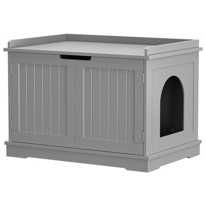 ZENY Cat Litter Box Enclosure, Cat Litter Box Furniture Hidden, Wooden Cat Litter Cabinet with Divider, Modern Cat Washroom Storage Bench，Fit Most of Litter Box, Gray - WoodArtSupply