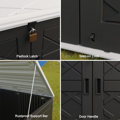 KINYING Larger Outdoor Storage Shed Weather Resistance, Resin Sheds & Outdoor Storage for Garden, Patios, Backyards, 48 Cu.Ft Tool Shed for Garbage Cans, Lawn Mower, Garden Tools,Black KINYING