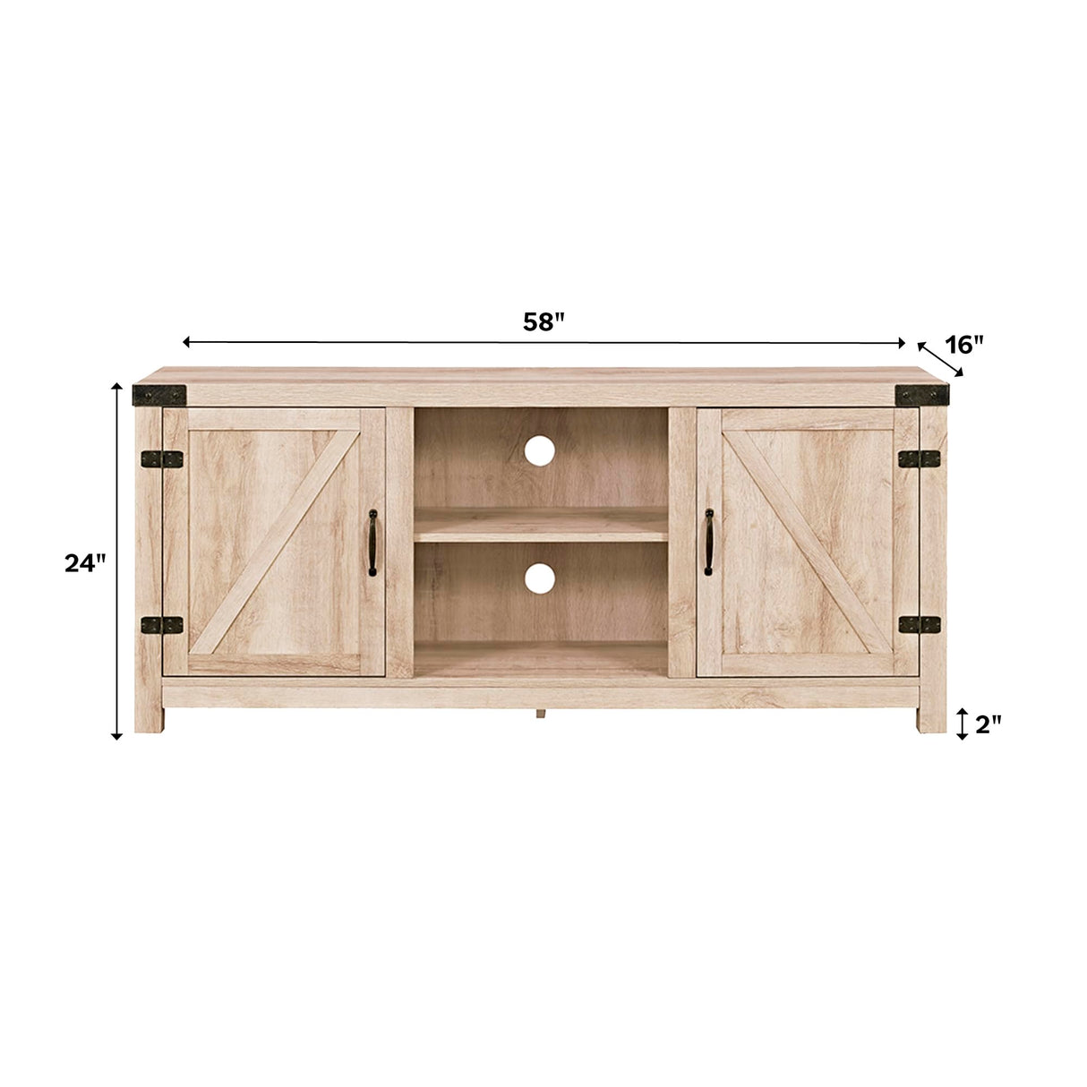 Walker Edison Georgetown Modern Farmhouse Double Barn Door TV Stand for TVs up to 65 Inches, 58 Inch, White Oak Walker Edison