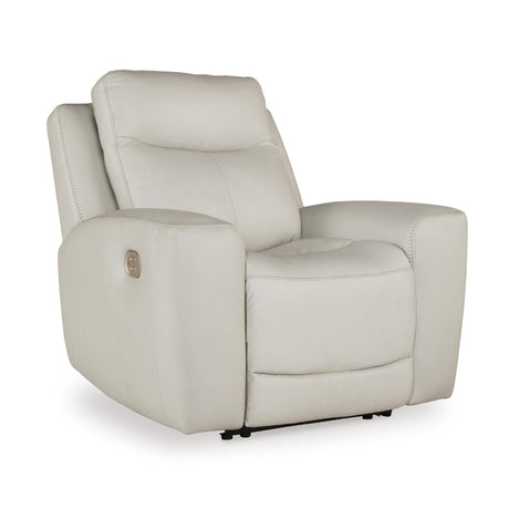 Signature Design by Ashley Mindanao Contemporary Leather Match Upholstered Power Recliner with Adjustable Headrest and USB Ports, Light Gray Signature Design by Ashley
