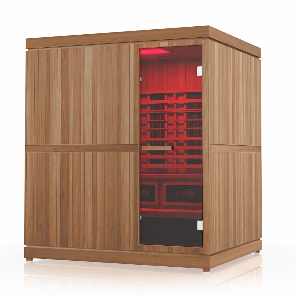 Premium 4-Person Home Infrared Sauna Combo, Near & Far Infrared, UL-Listed, 4.5kW Conventional Sauna Heater, Bluetooth Audio, 170° in Under 1-Hour, Red Light Therapy, Touch Control, Premium Cedar