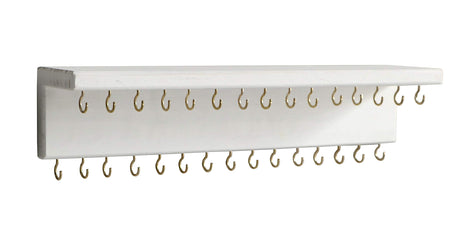 SANY DAYO HOME Jewelry Organizer with 30 Hooks and Cosmetics Shelf, 15 x 3 x 4 inches Wall Mounted Rustic Pine Wood Holder for Necklaces and Bracelets, Suitable for Kids and Adults (Retro White) SANY DAYO HOME