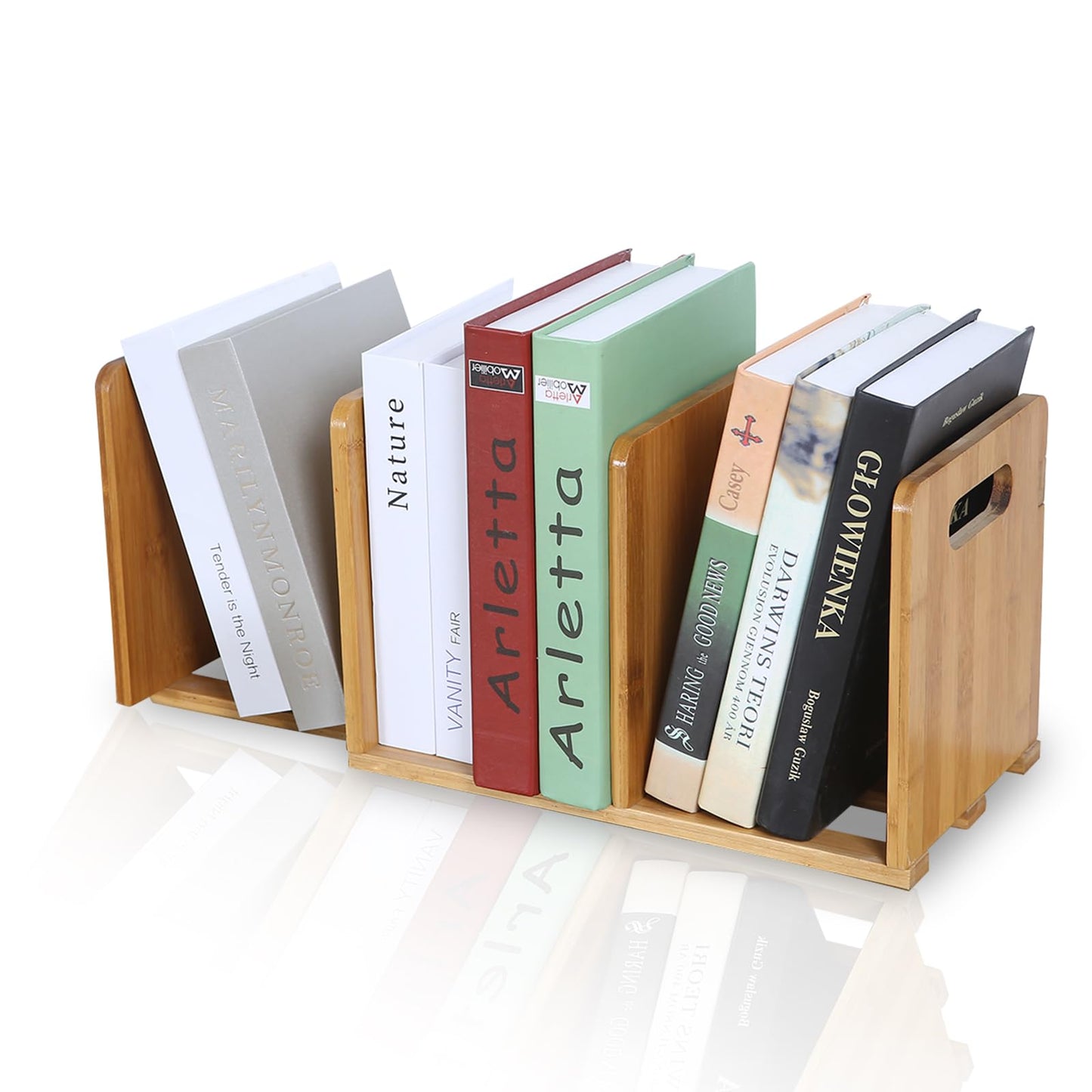 Expandable Bamboo Desktop Bookshelf Organizer by Jaycomey - Stylish and Versatile Book Rack for Home and Office - WoodArtSupply