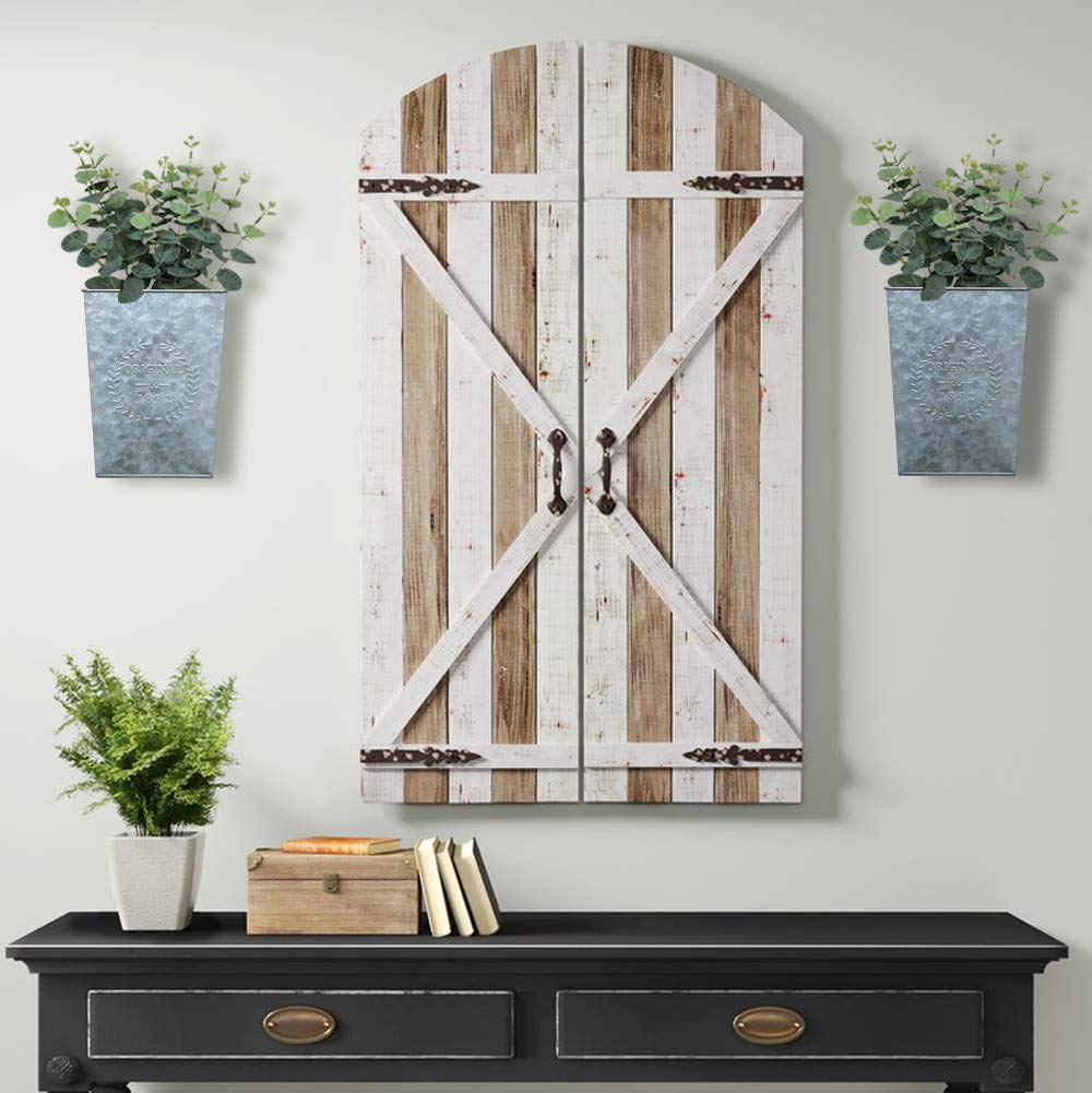 LESEN Galvanized Metal Wall Planter,Farmhouse Wall Decor Hanging Wall Vase Pocket Planters Flowers Holder Country Rustic Home Wall Decor,Set of 2 LESEN