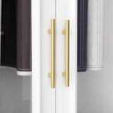 FAMAPY Wardrobe Closet with 2 Glass Doors & 3 Drawers, Armoire Wardrobe Closet with Hanging Rod, Gold Metal Handles, Bedroom Armoire Closet White (31.7”W x 19.3”D x 74.9”H) FAMAPY