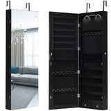 Giantex Wall Door Mounted Jewelry Armoire Cabinet with 47.5" H Full Length Mirror, 2 LEDs Lockable Jewelry Organizer Box with Bracelet Rod, 2 Drawers, Large Storage Capacity (Black) Giantex