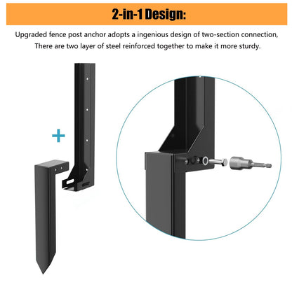 Fence Post Repair Stakes Kit - Heavy Duty Steel Wooden Fence Post Repair Bracket Anchor with Anti-Rust - Quick Fix Broken and Leaning Wood Fence Post