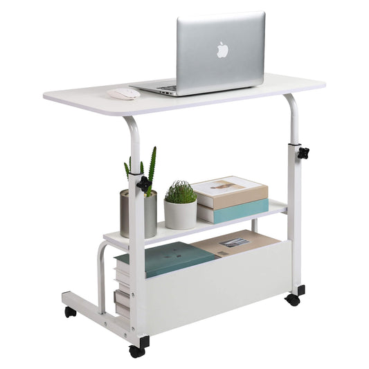 Adjustable Height Mobile Computer Desk for Small Space Rolling Writing with Wheels Corner Home Office Study Portable Bedrooms Work Desk Standing Desk Sizes 31.5X15.7 Inches White