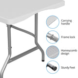 6ft Plastic Folding Table, Portable Camping Table with Carrying Handle, Lock for Picnic, Party, Multipurpose Entertaining Activites - White WoodArtSupply