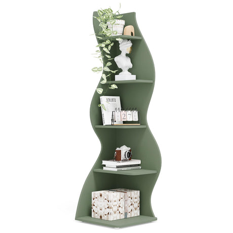 Tribesigns Corner Shelf, Modern 5-Tier Wall Corner Bookshelf, Stylish Corner Small Bookcase Storage Rack Plant Stand with Unique Shape for Living Room, Home Office (Sage Green, 1PC) Tribesigns
