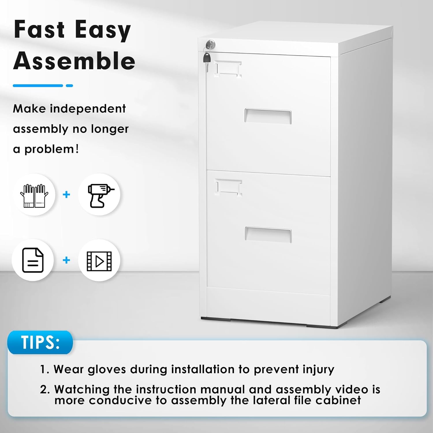 INTERGREAT 2 Drawer File Cabinet with Lock, White Metal Filing Cabinet, Locking Narrow Storage Cabinet with 4 Adjustable Hanging Frame for Home Office - WoodArtSupply