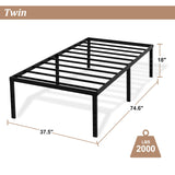 TUYOHW Twin Bed Frame with 18 Inch Tall Underbed Storage Space, Metal Bed Frame with Max 2000LBS Heavy Duty Metal Slat Support, DIY Headboard Holes, No Box Spring Needed, Easy Assembly, Black TUYOHW