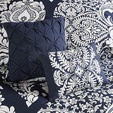 Madison Park Vienna Cotton Poly Blend Duvet Set - Classic Traditional Design, Cozy All Season Comforter Cover, Matching Shams, Decorative Pillows Vienna, King/Cal King(104"x92"), Indigo 6 Piece Madison Park