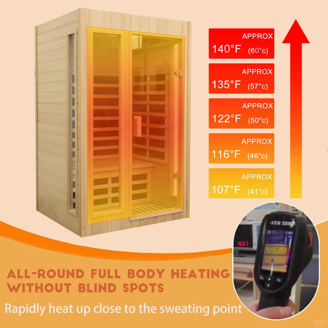 KUNSANA Infrared Sauna 2 Person, Low EMF Infrared Saunas for Home, Indoor Home Sauna Spa, Hemlock Wooden Sauna Room, 1500Watt, Bluetooth Speakers, Reading Lamps KUNSANA