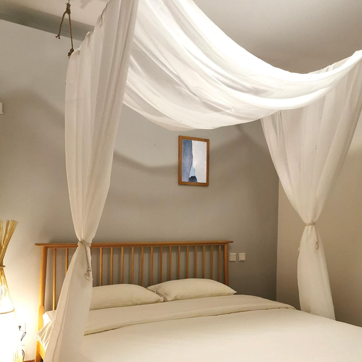 Bed Canopy for Girls & Adults, King to Twin Sizes - White Tulle Canopy Bed Curtains with Frame, 59" x 255" Comtelek