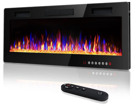 Vitesse 50 inch Ultra-Thin Electric Fireplace in-Wall Recessed and Wall Mounted Linear Fireplace Heater with Multicolor Flame,Timer,Low Noise,750/1500W,Touch Screen & Remote Control(50’’) VITESSE