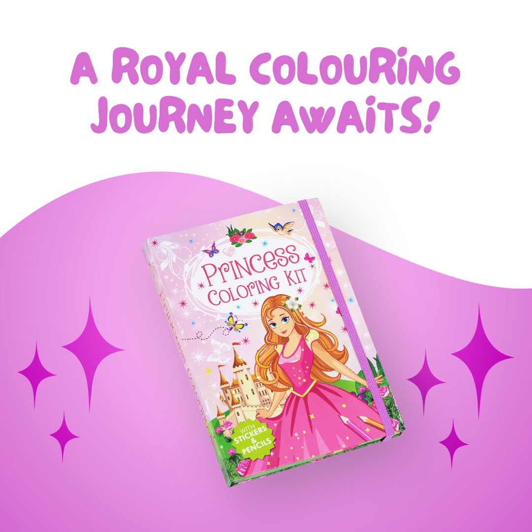 FIRSTJIGGLE Princess Colouring Art Kit for Girls Age 3 4 5 6 7 8 Old | 48 Pages & 8 Sticker Sheets | 6 Color Pencils | Magical Princess Scenes | Creative Activity Book for Fun, Learning and Gift FIRSTJIGGLE