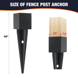 6 Pcs 4x4 Fence Post Anchor Ground Spike（Inner Size 3.6"x3.6" 16" Black Powder Coated–Mailbox Post Anchors, for Deck,Fence,Railing,Mailbox.. XIHUWZ