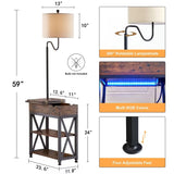 Dungoo Floor Lamp with Table, Narrow End Table with LED Lights Remote Control, Nightstand with USB & AC Outlets, Fliptop Storage Shelf End Table with Lamp Attached for Living Room Dungoo