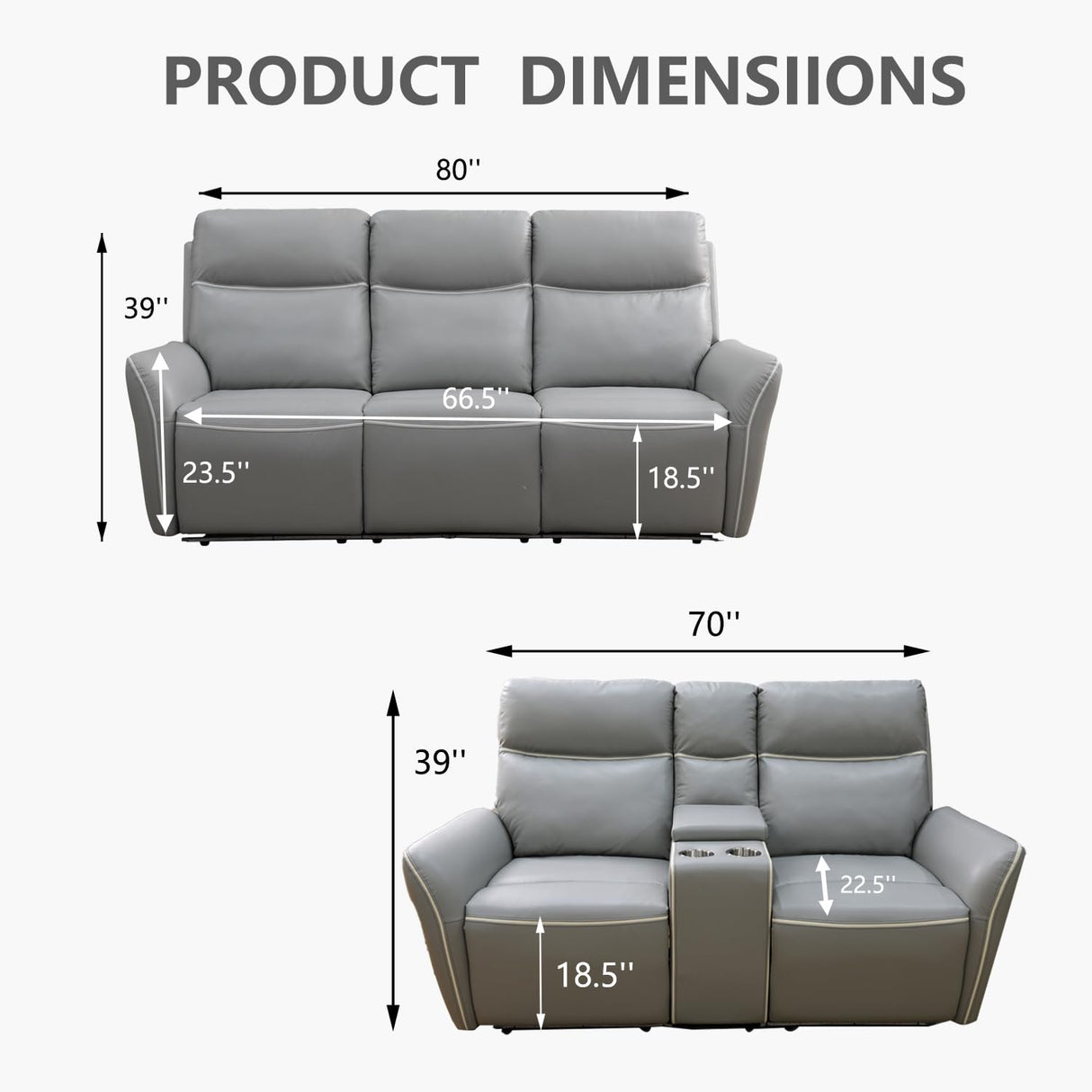 Plithzy Power Recliner Sofa Set Breathing Leather Living Room Furniture 2 Piece Reclining Couches with LED, USB Charging Ports, Cup Holder and Storage (Sofa+Loveseat, Light Grey) Plithzy