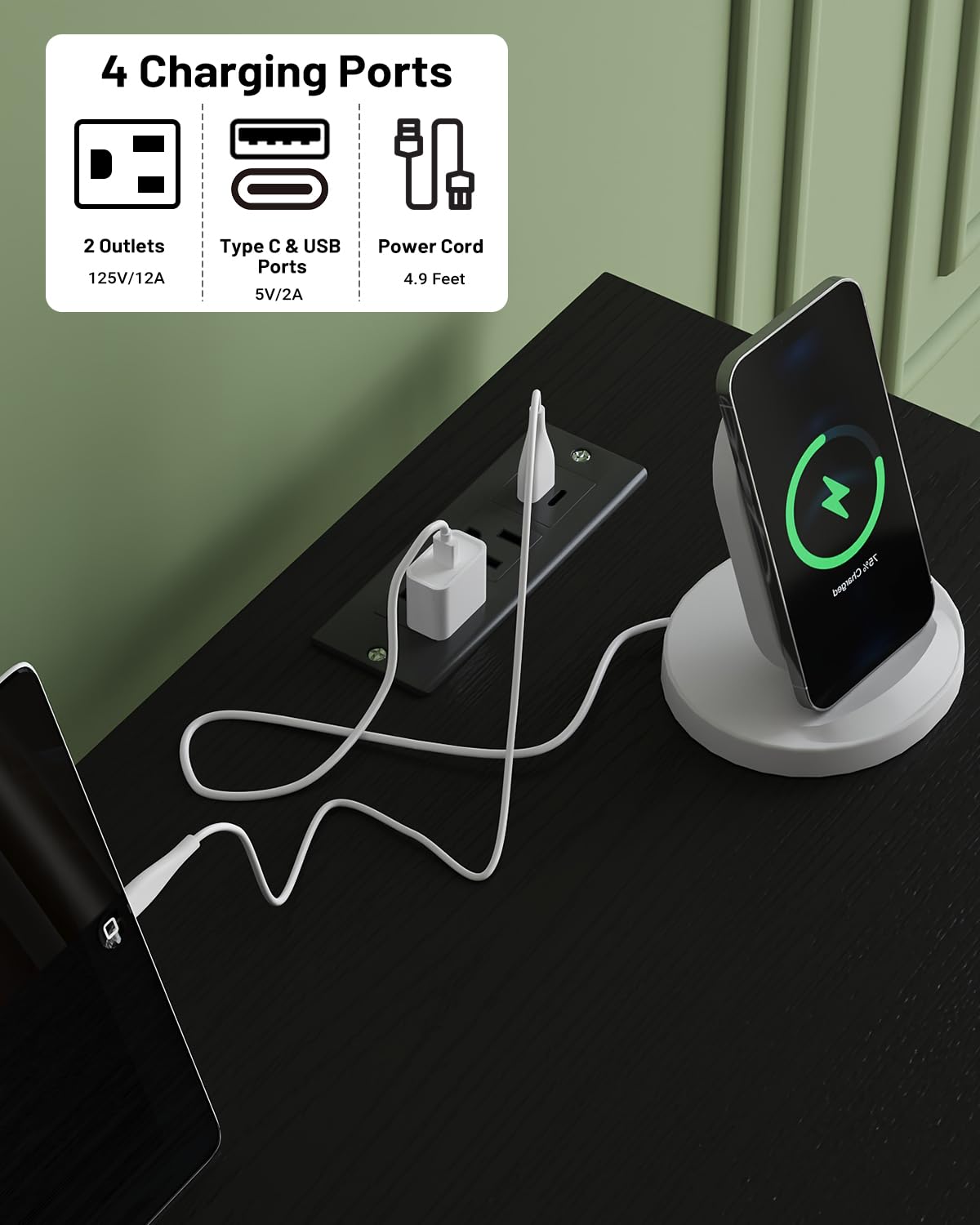 Seeday Dresser for Bedroom with Clothes Rack, 4 Drawers Dresser with Charging Station and LED Lights, Storage Chest of Drawers with Wheels, Wooden Top, for Closet, Living Room, Hallway, Black Seeday