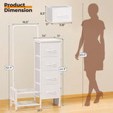 LZNIOZ Dresser with Hanging Rack - 52" Tall Clothes Rack with Drawers, 4 Drawers & 4 Side Bags, Fabric Chest of Drawers with with Bottom Shelves, Kids Dresser for Bedroom, Living Room-White LZNIOZ