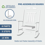 POLYDUN Outdoor Rocking Chair, Looks Like Wood, High Back Poly Lumber Patio Rocker Chair, 365Lbs Support, All-Weather Porch Rocking Chair for Lawn, Backyard, Indoor, Garden, White POLYDUN