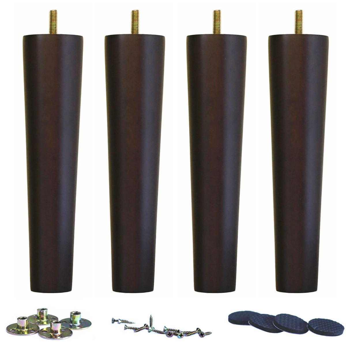 WEICHUAN Round Solid Wood Dark Walnut Finish Replacement Sofa Couch Chair Ottoman Loveseat Coffee Table Cabinet Furniture Wood Legs Wood Furniture Legs(10" Set of 4) WEICHUAN