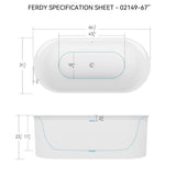 FerdY Nami 67" Acrylic Freestanding Bathtub, V Shape Freestanding Soaking Acrylic Bathtub, Modern White, cUPC Certified, Chrome Drain and Classic FerdY