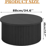 Fsbecl Round Fluted Lift Top Coffee Table with Storage, 34.6'' Farmhouse Round Coffee Tables for Living Room, Circle Wood Accent Center Table for Home, Office (Black) Fsbecl