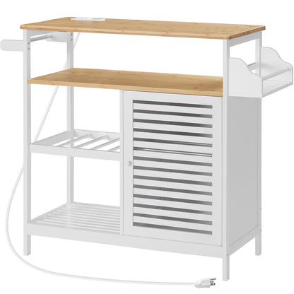 HOOBRO Kitchen Island with Storage, Kitchen Island Table with Power Outlet, 4 Tier Coffee Station and Microwave Stand with Large Worktop, for Home and Dining Room, White and Natural WN68UZD01