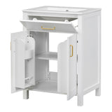 LUMISOL 24" Bathroom Vanity with Sink, Single Bathroom Vanity with a Drawer & Soft-Close Doors, Solid Wood Bathroom Cabinet with 2-Tier Racks, Adjustable Shelf, Ceramic Vessel Sink, White 24 in LUMISOL