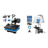 VIVOHOME Updated 5 in 1 Combo Multifunctional Swing Away Clamshell Printing Sublimation Heat Press with VIVOHOME Airbrushing Combo Set with 1/5 HP Portable Compressor Kit and Spray Paint Booth VIVOHOME
