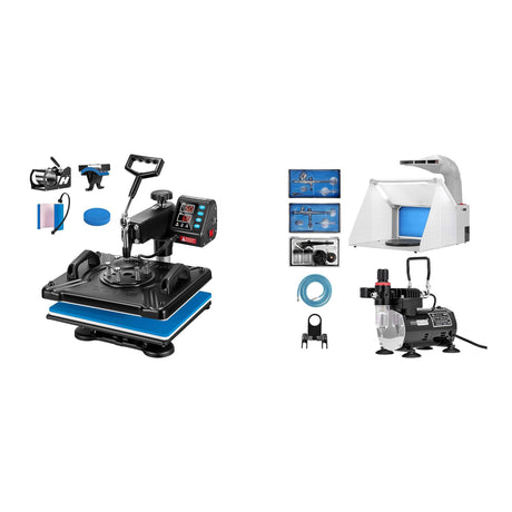 VIVOHOME Updated 5 in 1 Combo Multifunctional Swing Away Clamshell Printing Sublimation Heat Press with VIVOHOME Airbrushing Combo Set with 1/5 HP Portable Compressor Kit and Spray Paint Booth VIVOHOME