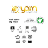 Babysoft Cotton Yarn, Yarn E-verse, 100% Organic Cotton, Soft & Hypoallergenic, Ideal for Baby Knitting, Crocheting, Amigurumi & DIY Projects, Organic Textile Certified, 50g (1, 115 White) yarn e-verse