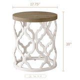 karlott Farmhouse End Table, 17.7'' Round French Country Side Table, Wood Top Side Table with Curved Motif Frame Base for Boho, Living Room, Bedroom, Small Space karlott