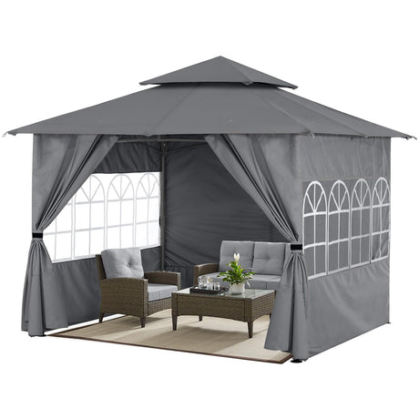 ABCCANOPY 10x12 Outdoor Gazebo - Patio Screened Gazebo with Curtains and Windows for Deck, Lawn and Backyard (Dark Gray) ABCCANOPY
