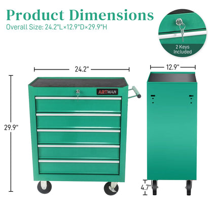 WTRAVEL Rolling Tool Chest with 5-Drawer Tool Box with Wheels Multifunctional Tool Cart Mechanic Tool Storage Cabinet for Garage, Warehouse, Workshop, Repair Shop (Green) - WoodArtSupply