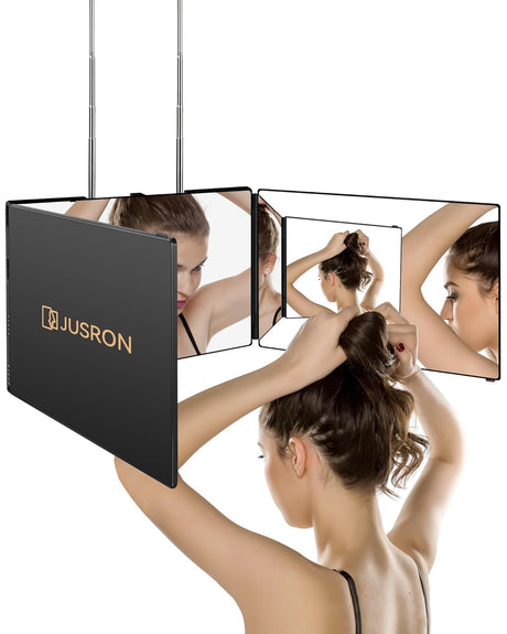 JUSRON 360 Viewing Angle Self Hair Cutting Mirror, Clear Anti-Fog HD Glass (Black Without LED Without Accessories) JUSRON