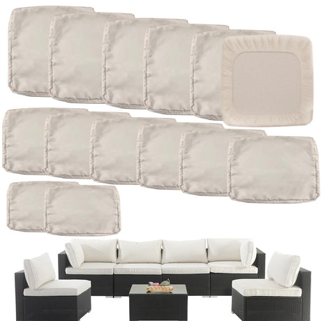 TECOSARA Outdoor Cushion Covers Replacement 14 Pcs Patio Cushion Covers fit for 7Pieces 6-Seater Wicker Rattan Sectional Couch Sofa Outdoor Cushion Slipcovers Set Seat and Back Cover Only, Beige TECOSARA